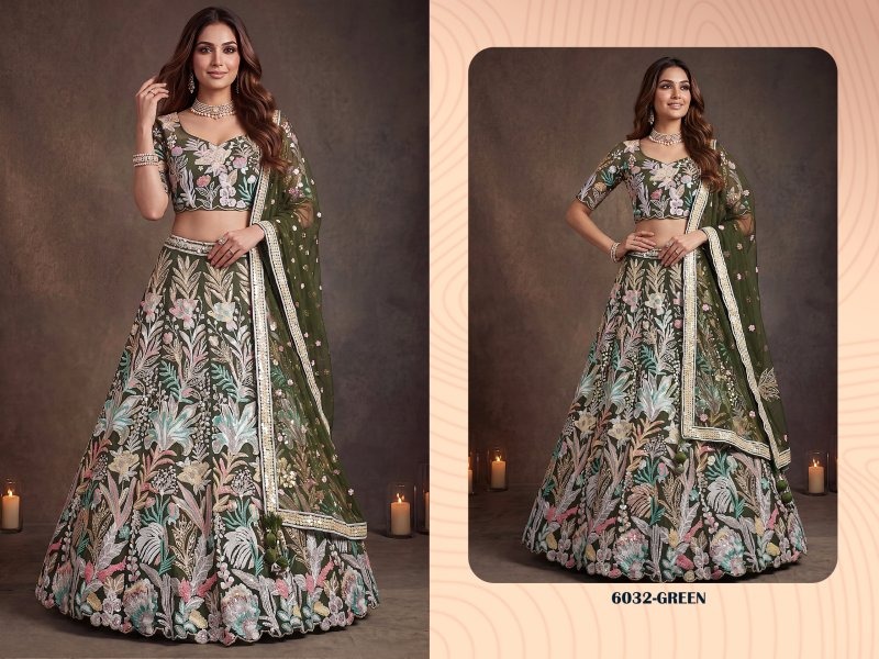 Green Colour Zeel Vol 38 Soft Net Sequins Embroidery Work Designer Lehenga 6032